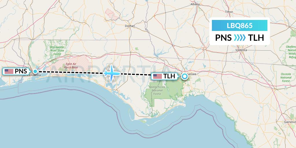 LBQ865 Quest Diagnostics Flight Map: Pensacola to Tallahassee