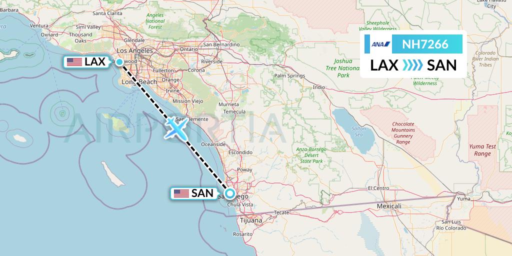 NH7266 All Nippon Airways Flight Map: Los Angeles to San Diego