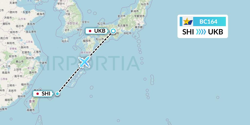 BC164 Skymark Airlines Flight Map: Japan to Kobe