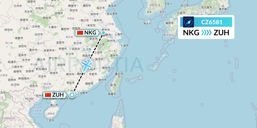 CZ6581 China Southern Airlines Flight Map: Nanjing to Zhuhai