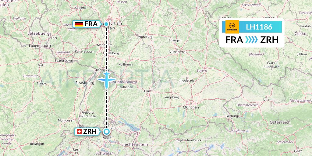 LH1186 Lufthansa Flight Map: Frankfurt to Zurich
