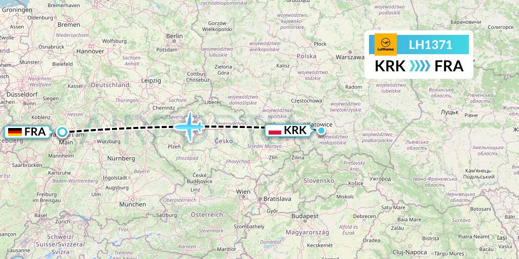 LH1371 Lufthansa Flight Map: Krakow to Frankfurt