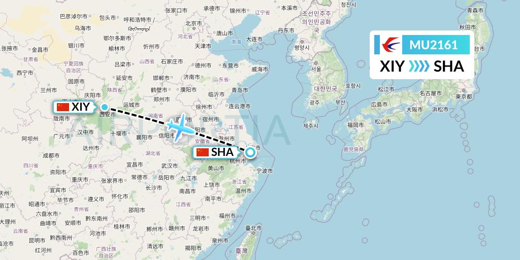 MU2161 China Eastern Airlines Flight Map: Xi'an to Shanghai