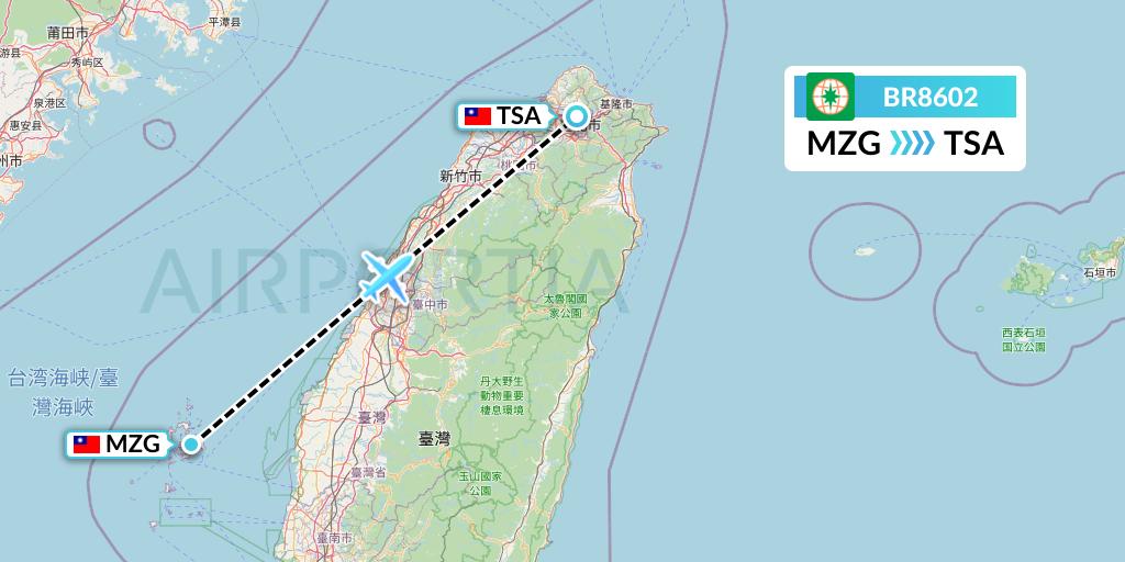 BR8602 EVA Air Flight Map: Makung to Taipei