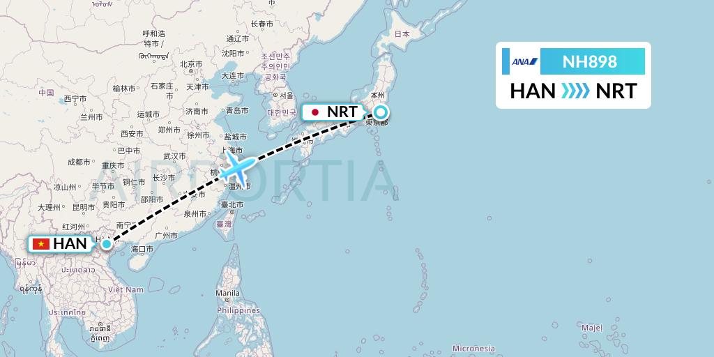 NH898 All Nippon Airways Flight Map: Hanoi to Tokyo