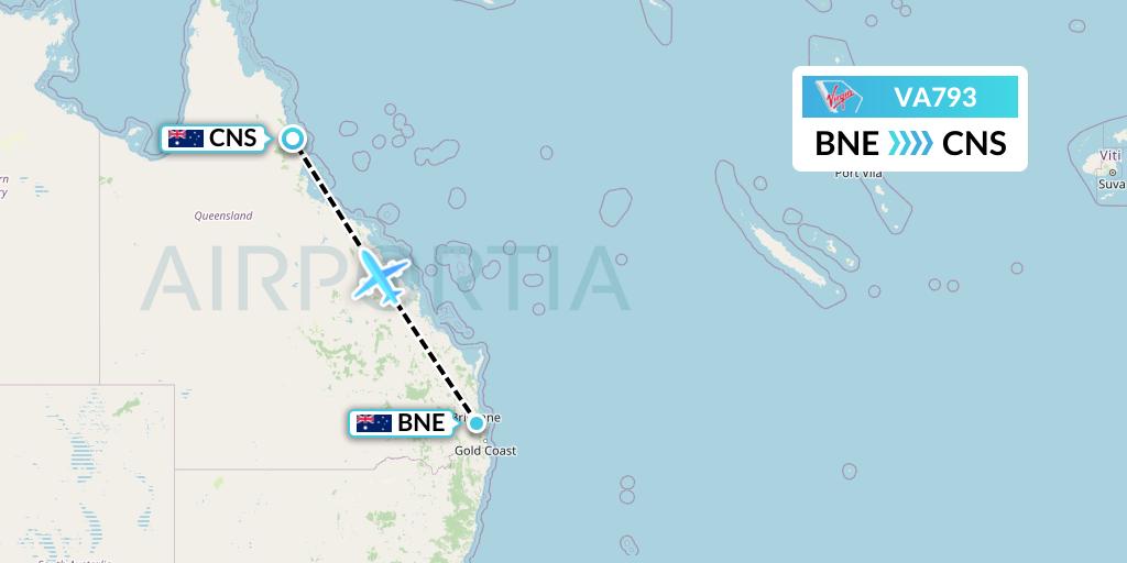VA793 Virgin Australia Flight Map: Brisbane to Cairns