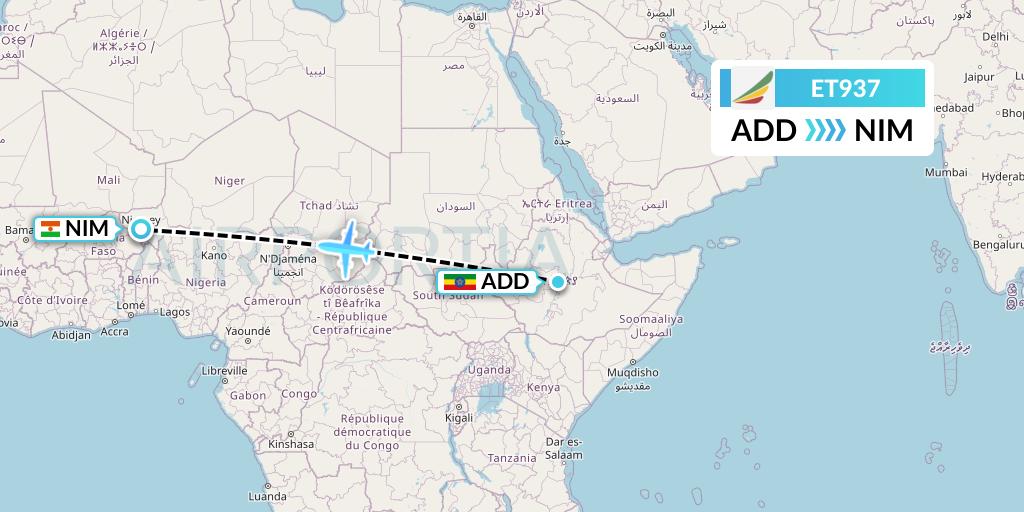 ET937 Ethiopian Airlines Flight Map: Addis Ababa to Niamey