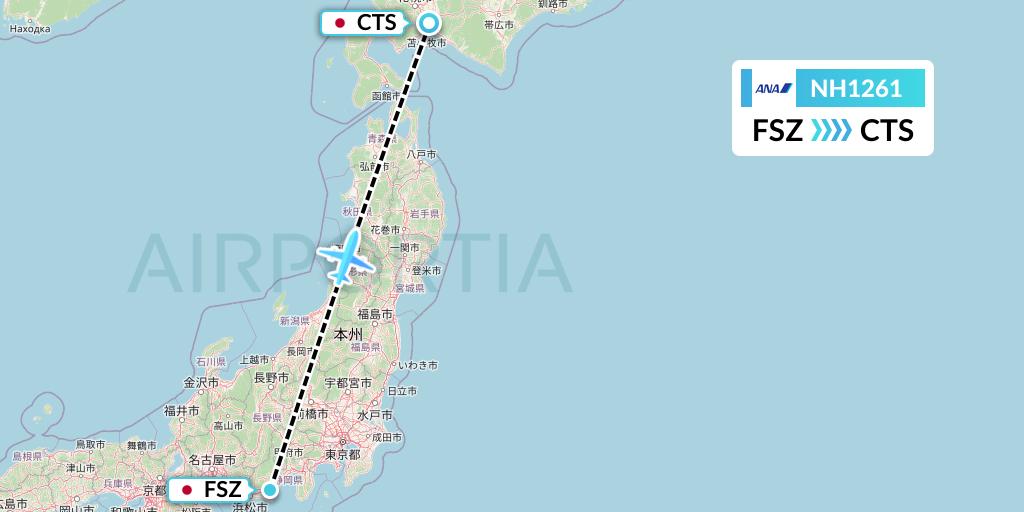 NH1261 All Nippon Airways Flight Map: Shizuoka to Sapporo