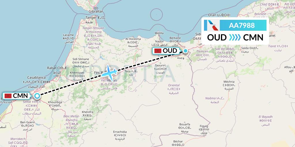 AA7988 American Airlines Flight Map: Oujda to Casablanca