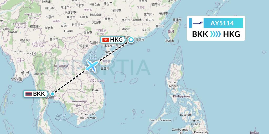 AY5114 Finnair Flight Map: Bangkok to Hong Kong