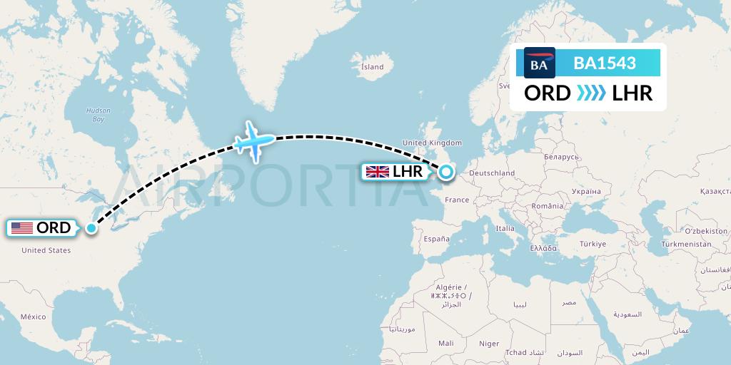 BA1543 British Airways Flight Map: Chicago to London