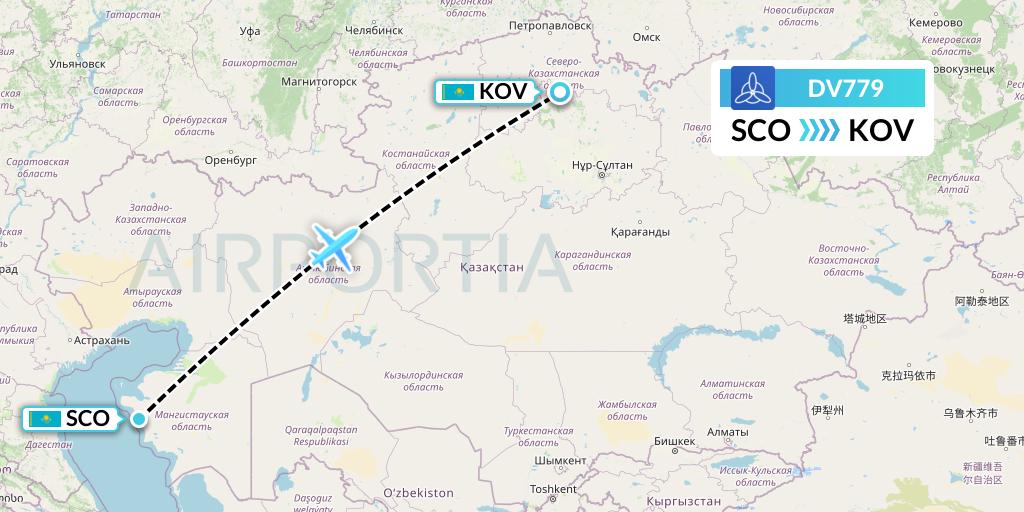 DV779 SCAT Flight Map: Aktau to Kokshetau