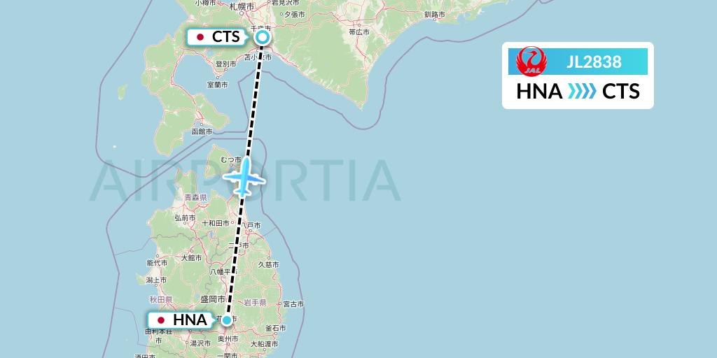JL2838 Japan Airlines Flight Map: Hanamaki to Sapporo