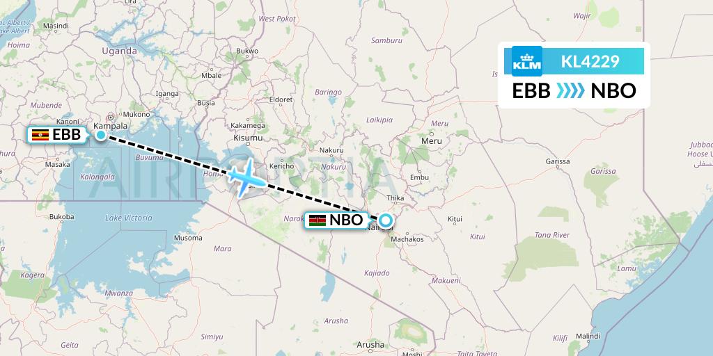 KL4229 KLM Flight Map: Entebbe to Nairobi