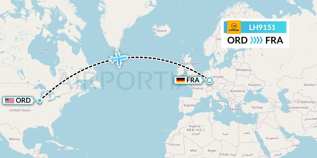 LH9151 Lufthansa Flight Map: Chicago to Frankfurt