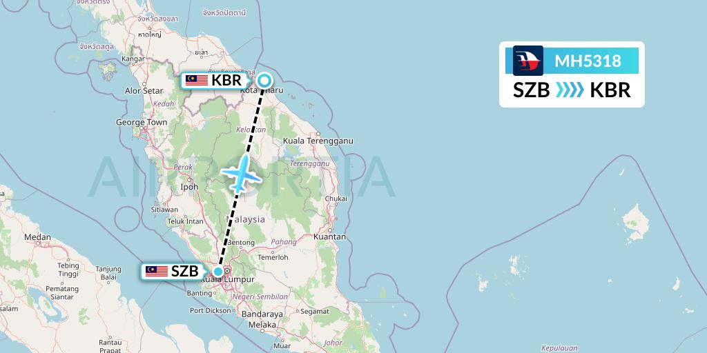 MH5318 Malaysia Airlines Flight Map: Kuala Lumpur to Kota Bharu