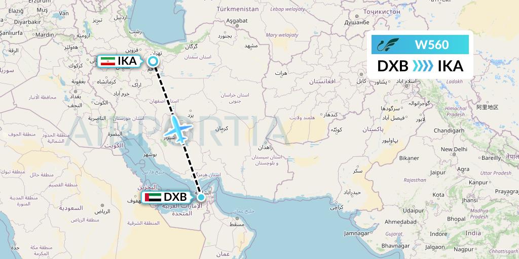 W560 Mahan Air Flight Map: Dubai to Tehran