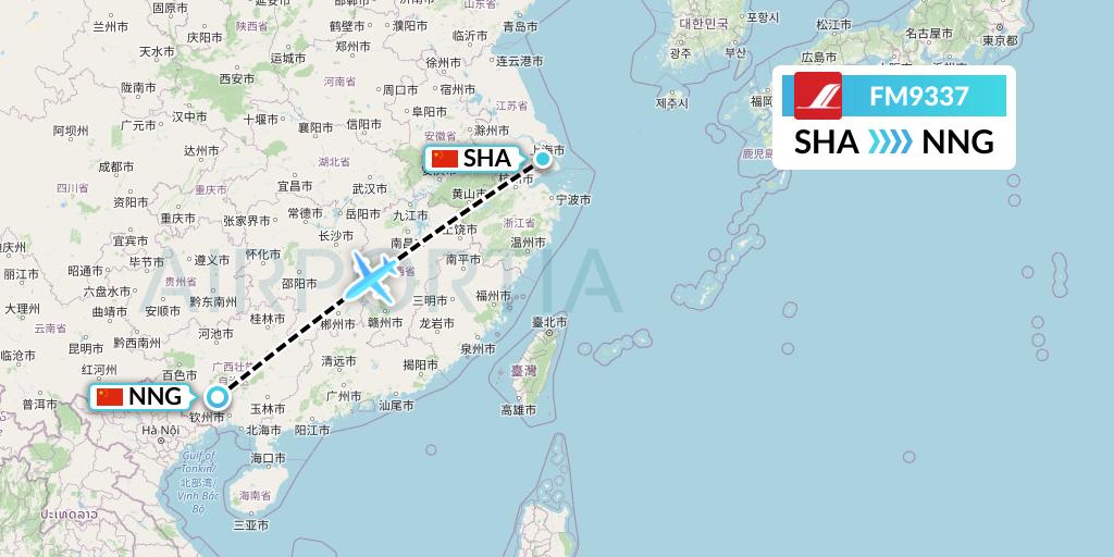 FM9337 Shanghai Airlines Flight Map: Shanghai to Nanning