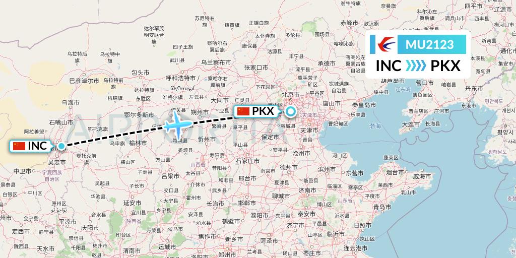 MU2123 China Eastern Airlines Flight Map: Yinchuan to Beijing