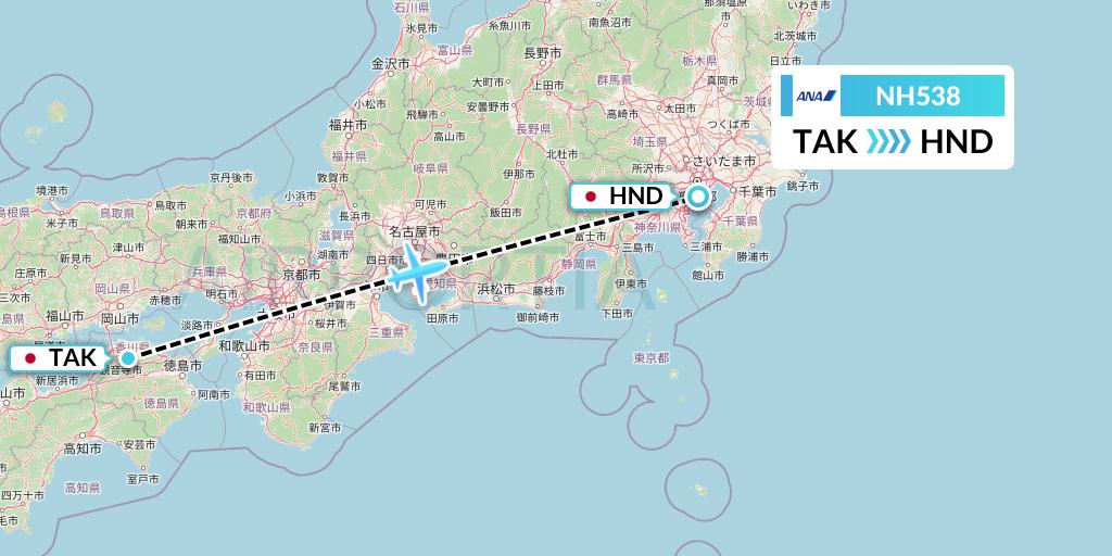 NH538 All Nippon Airways Flight Map: Takamatsu to Tokyo