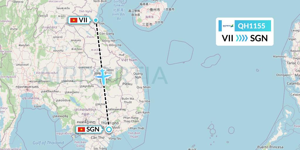 QH1155 Bamboo Airways Flight Map: Vinh to Ho Chi Minh City