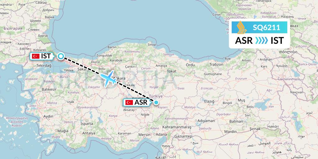 SQ6211 Singapore Airlines Flight Map: Kayseri to Istanbul
