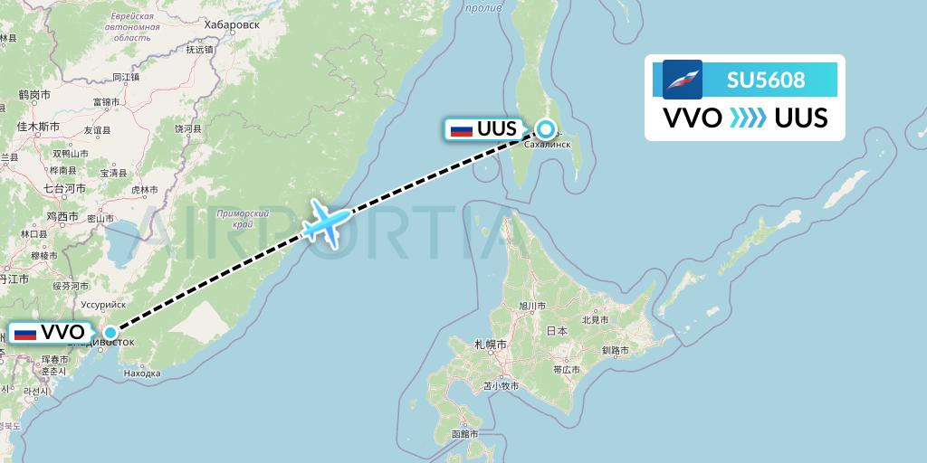 SU5608 Aeroflot Flight Map: Vladivostok to Yuzhno-Sakhalinsk