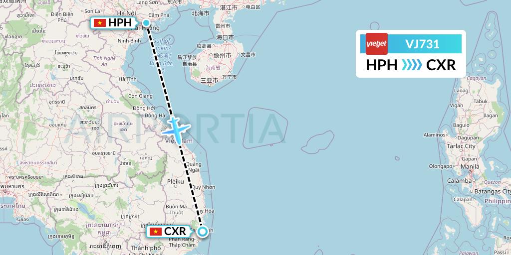 VJ731 VietJet Air Flight Map: Haiphong to Nha Trang