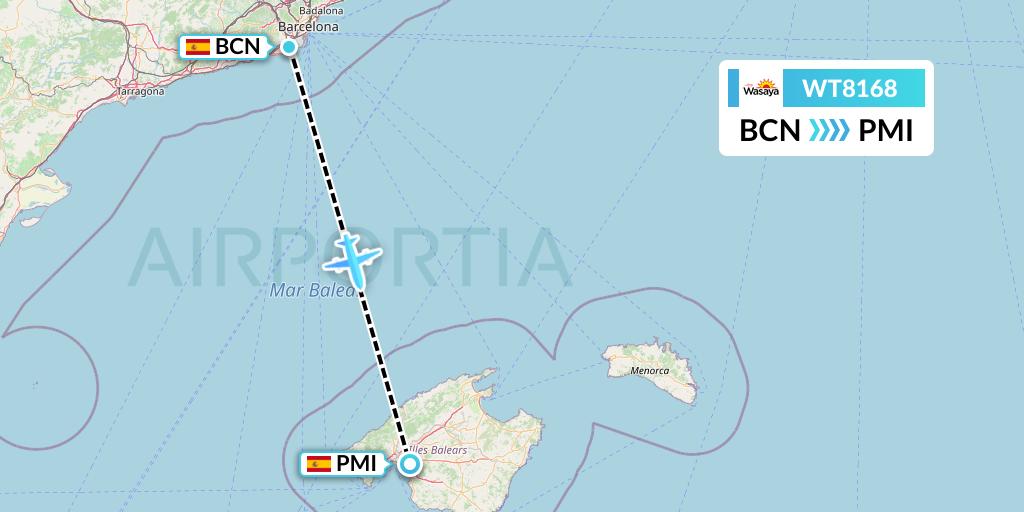 WT8168 Swiftair Flight Map: Barcelona to Palma de Mallorca