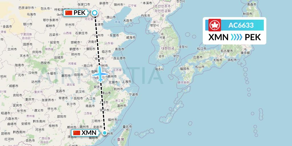 AC6633 Air Canada Flight Map: Xiamen to Beijing