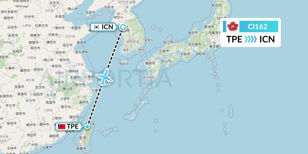 CI162 China Airlines Flight Map: Taipei to Seoul