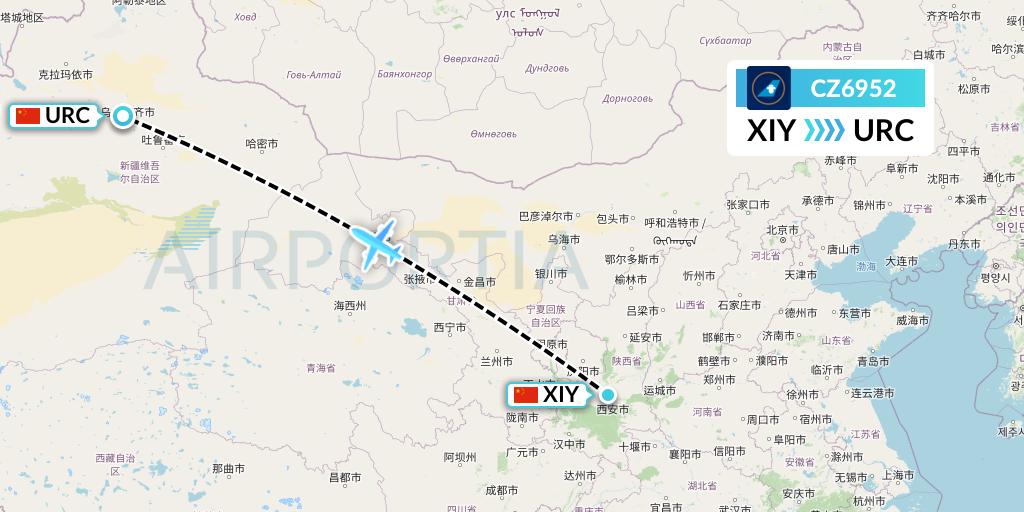 CZ6952 China Southern Airlines Flight Map: Xi'an to Urumqi