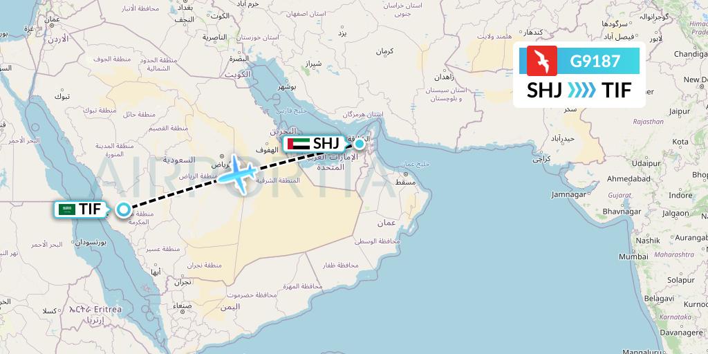 G9187 Air Arabia Flight Map: Sharjah to Taif