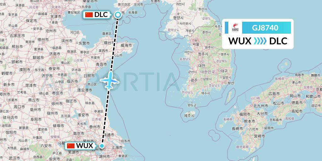 GJ8740 Loong Airlines Flight Map: Wuxi to Dalian