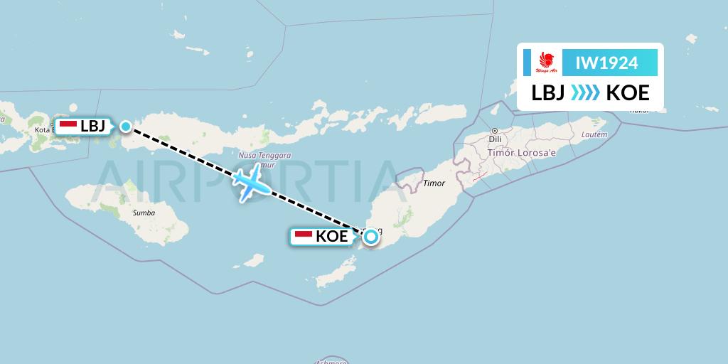 IW1924 Wings Air Flight Map: Labuan Bajo to Kupang