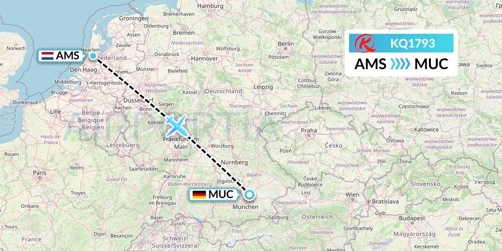KQ1793 Kenya Airways Flight Map: Amsterdam to Munich