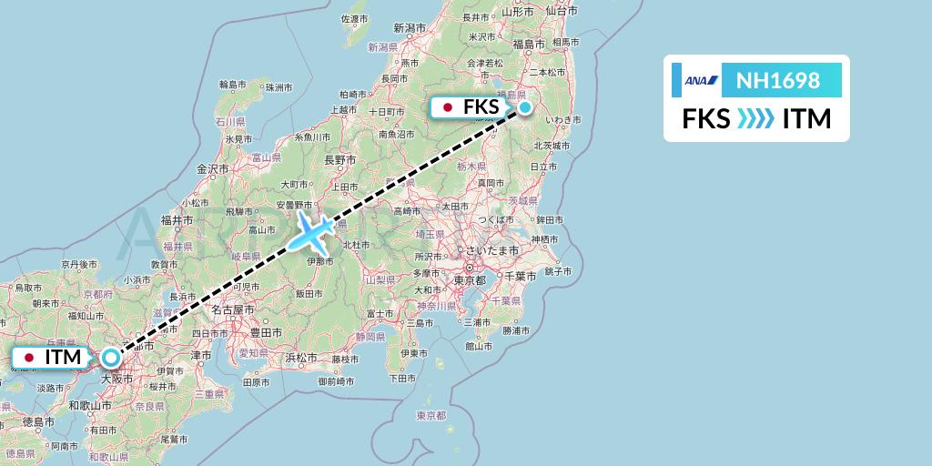 NH1698 All Nippon Airways Flight Map: Sukagawa to Osaka