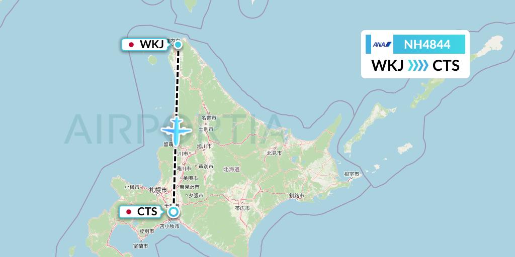 NH4844 All Nippon Airways Flight Map: Wakkanai to Sapporo