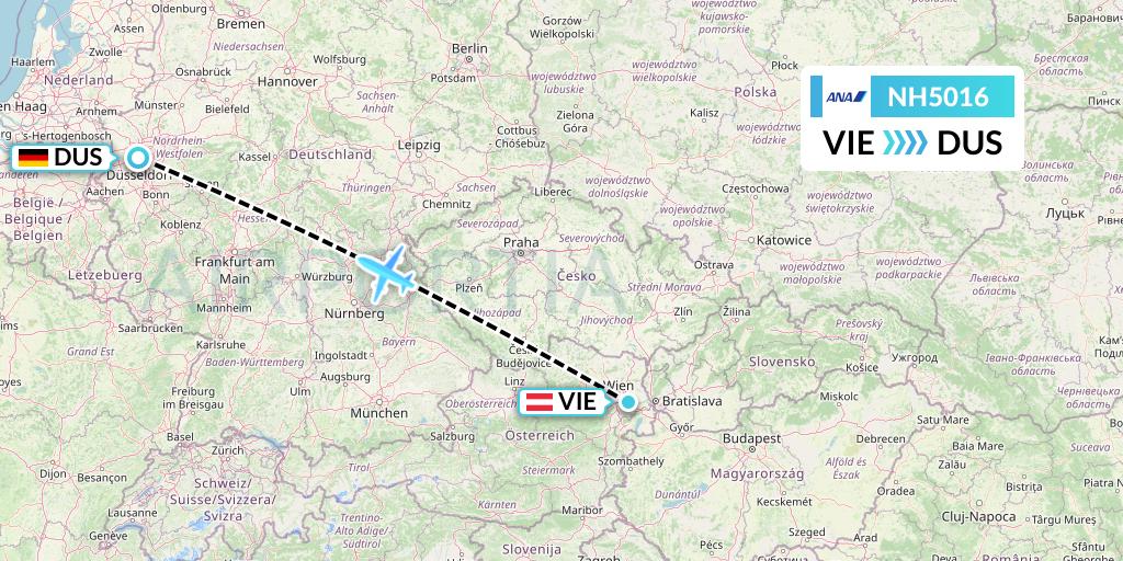 NH5016 All Nippon Airways Flight Map: Vienna to Dusseldorf