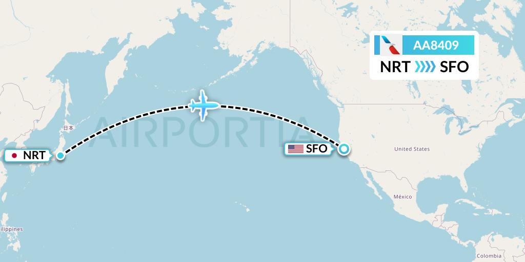 AA8409 American Airlines Flight Map: Tokyo to San Francisco