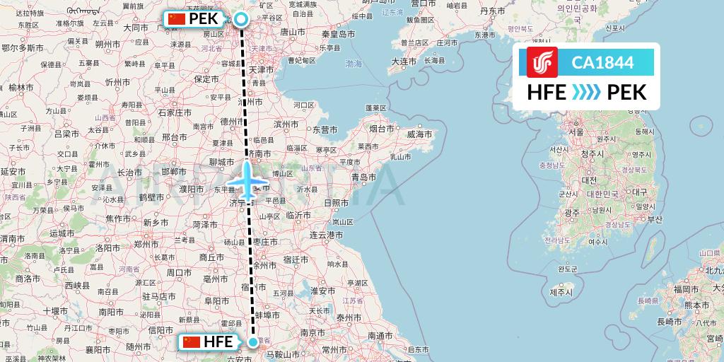 CA1844 Air China Flight Map: Hefei to Beijing