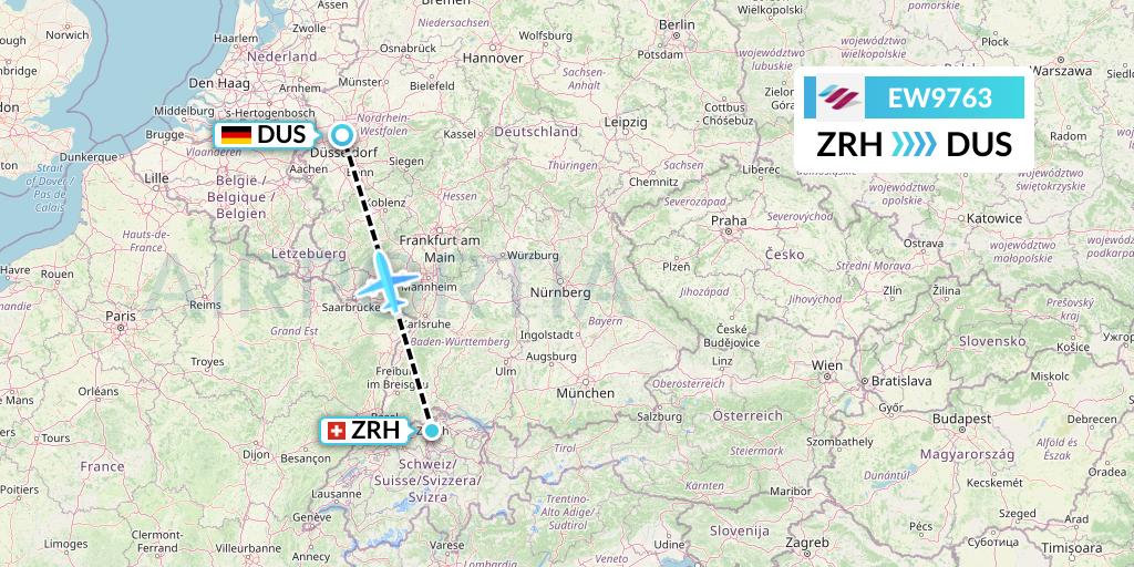 EW9763 Eurowings Flight Map: Zurich to Dusseldorf