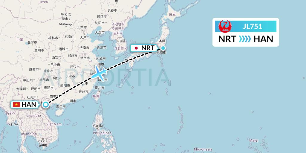 JL751 Flight Status Japan Airlines Tokyo to Hanoi (JAL751)