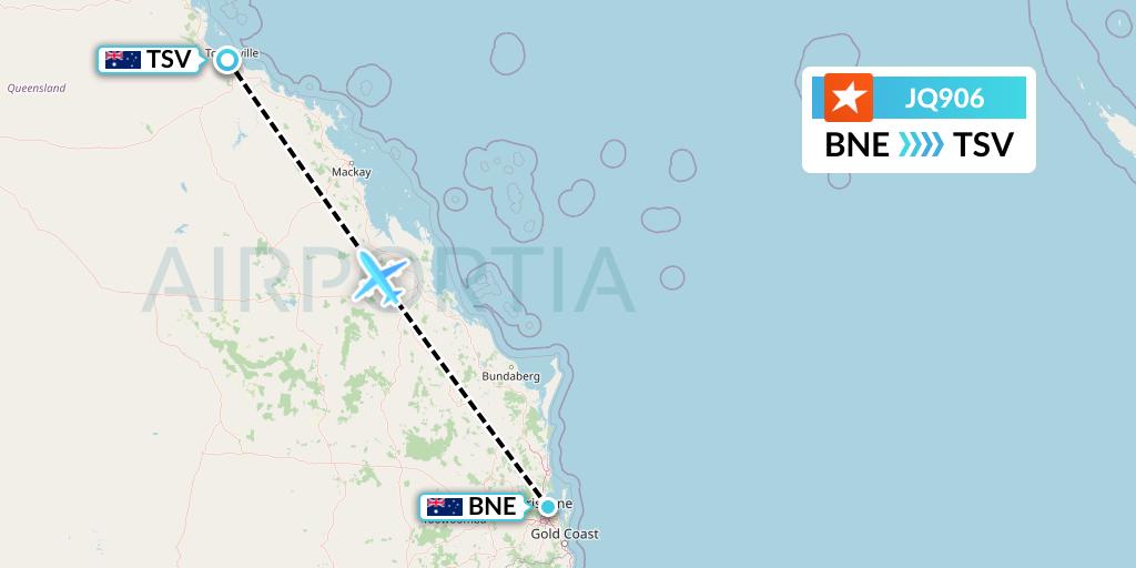 JQ906 Jetstar Airways Flight Map: Brisbane to Townsville