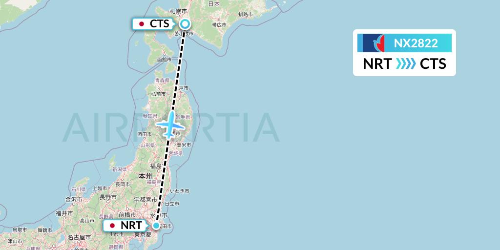 NX2822 Air Macau Flight Map: Tokyo to Sapporo