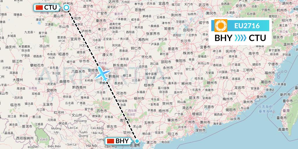 EU2716 Chengdu Airlines Flight Map: Beihai to Chengdu