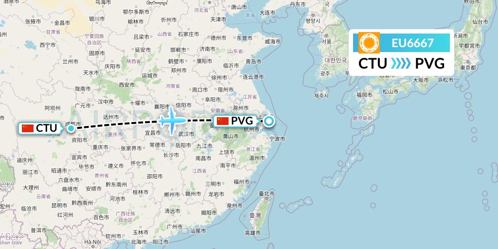 EU6667 Chengdu Airlines Flight Map: Chengdu to Shanghai