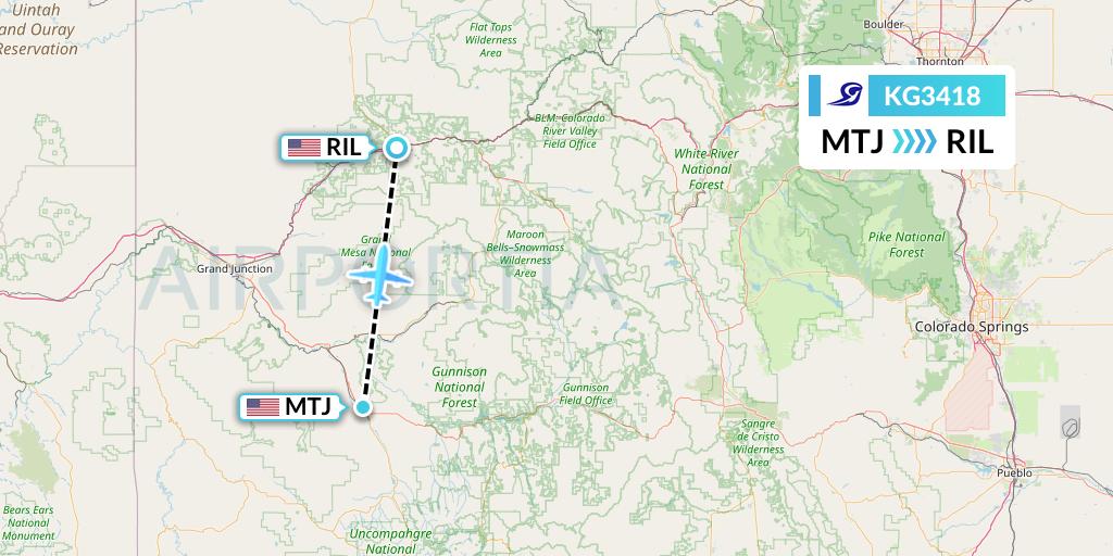 KG3418 Key Lime Air Flight Map: Montrose to Rifle