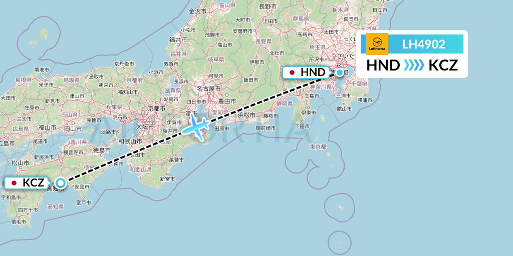 LH4902 Lufthansa Flight Map: Tokyo to Nankoku