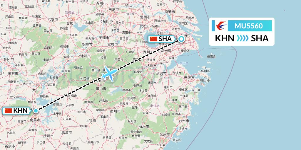 MU5560 China Eastern Airlines Flight Map: Nanchang to Shanghai